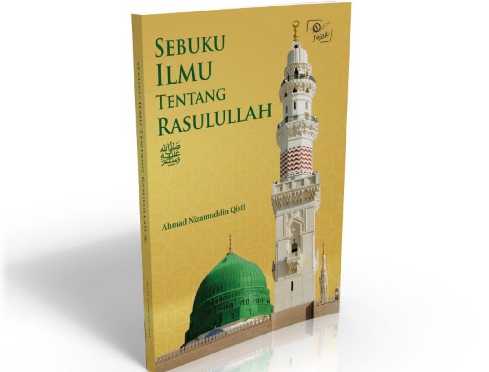 Book cover titled "Sebuku Ilmu Tentang Rasulullah" with green dome and mosque minaret illustration on a yellow background.