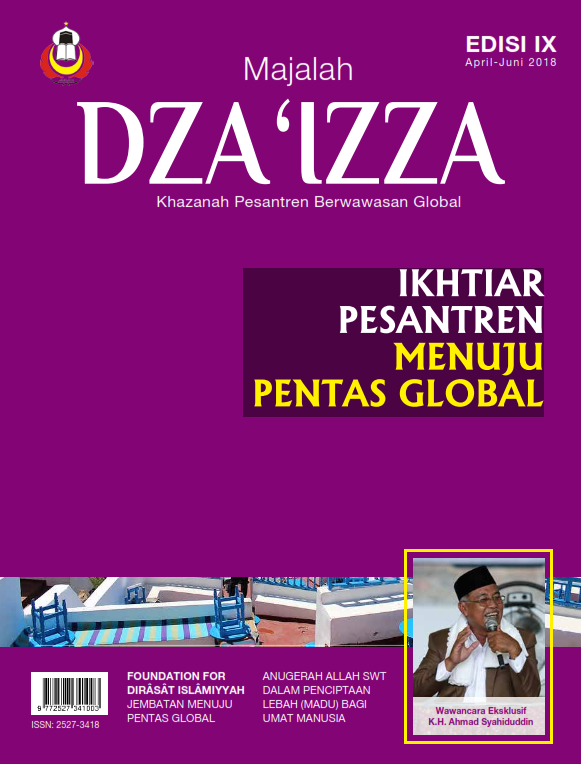 Magazine cover titled DZA'IZZA with purple background and inset photo of a man in a black cap speaking into a microphone.